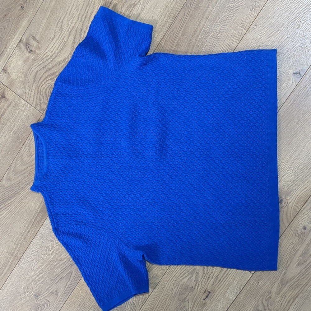 Pendleton 100% Merino Wool Short Sleeve Sweater Size Large Crew Neck Blue Top - Picture 1 of 9